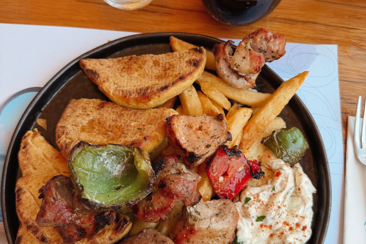 Broiled Souvlaki-Style Chicken Bites + Creamy Hot Honey Herb Dip